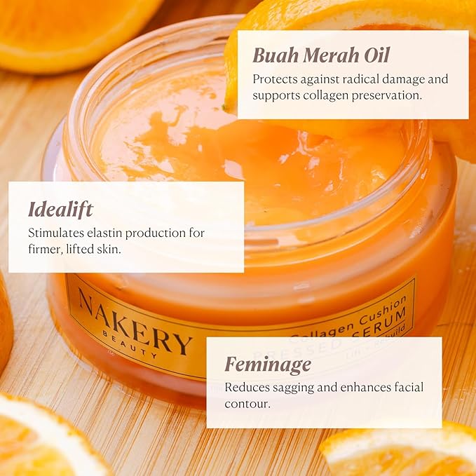 Nakery Collagen Cushion Pressed Serum, Anti Aging Face Cream and Hydrating Serum with Retinol and Peptides, Skin Tightening Cream for Wrinkles and Stretch Marks, Smooths Texture, Made in USA