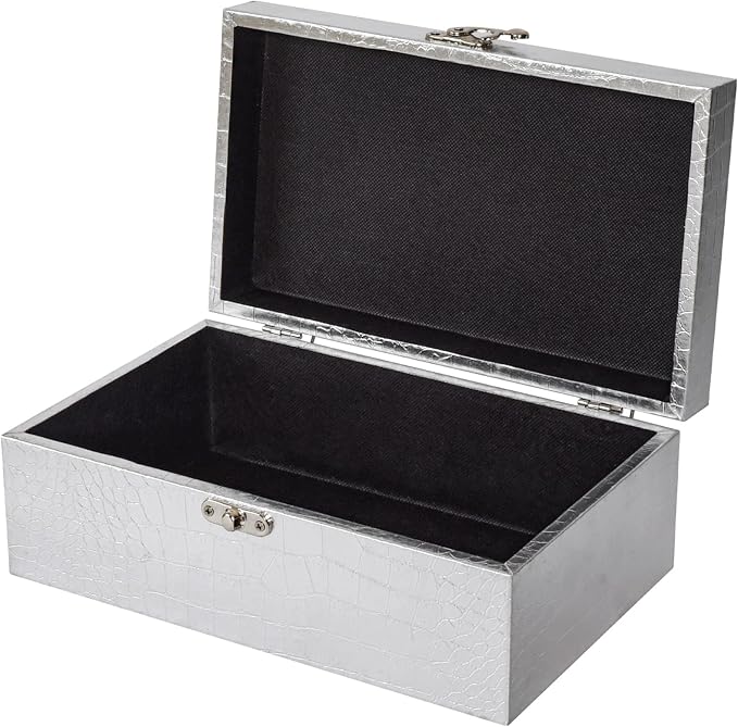 Set of 2 Wooden Decorative Nesting Storage Boxes, Silver Crocodile Leather with Clasp for Home Kitchen Living Room, Ideal Gift for Wedding Memories Jewelry Trinket