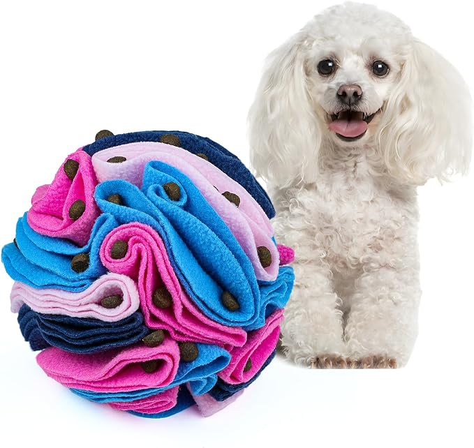 Pet Snuffle Ball, Puzzle Sniffing Interactive Dog Ball for Blind Dogs Training Stress Relief Dog Enrichment Toys Treat Machine Washable (Royal Blue, 15cm)