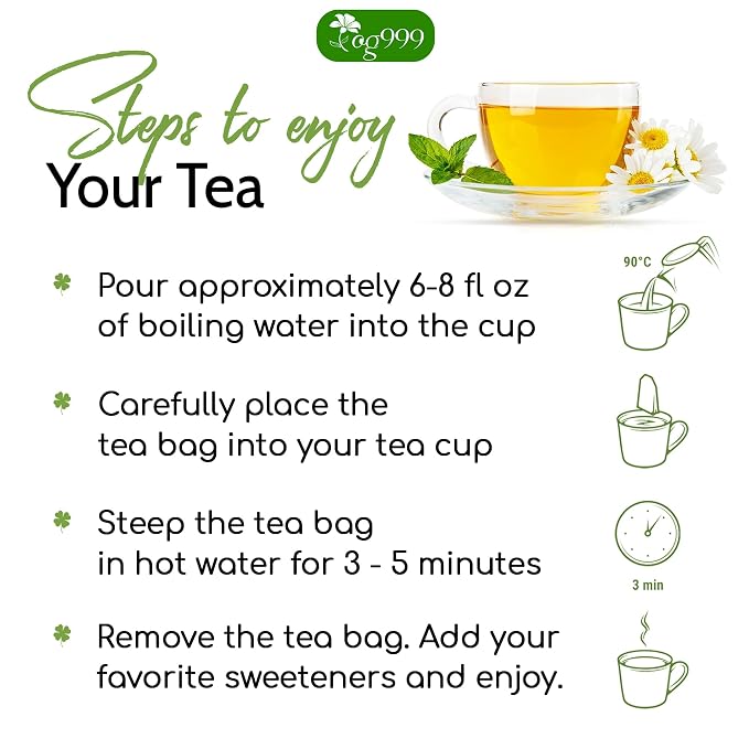 TOG999, Premium 120 Holy Basil Leaf Tea Bags, 100% Natural & Pure Holy Basil Leaves. Loose Leaf Holy Basil Herbal Tea. Holy Basil Leaf Tea. No Sugar, No Caffeine, No Gluten, Vegan.