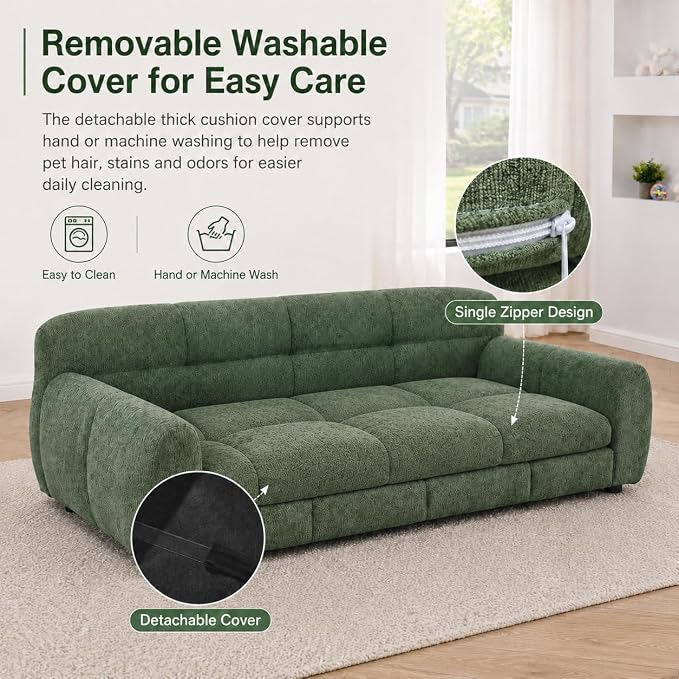 51"×28" Large Dog Sofa, for Large & Extra Large Dogs | Detachable Cushion | Reinforced Low Base|Non-Sagging |Linen Fabric | Soft Cushion | Armrest & Backrest | Olive Green