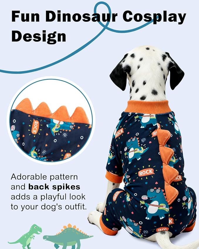 CuteBone Dinosaur Costume Dog Pajamas, Stretchy Spandex Crystal Velvet Sleepwear Coat for Small Dogs, Soft & Warm Pet Outfit Clothes for Cold Weather, Cozy Pullover Design COSP19L