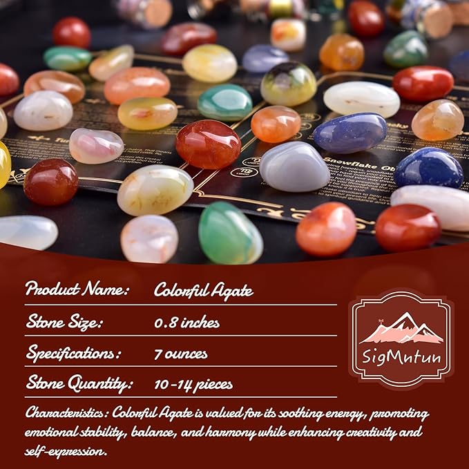 Polished Stone Set Colorful Agate Crystals, 0.8" Handpicked Tumbled Gemstones Rocks, Pebbles for Reiki, Chakra, Healing, Home Decor