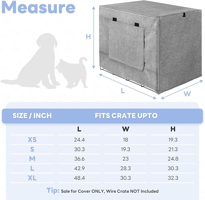 Seiyierr Dog Crate Cover - Kennel Cover Fit for 42 Inch Dog Crate, Double Door Polyester Crate Cover for Wire Dog Crate Indoor Outdoor Protection, Grey