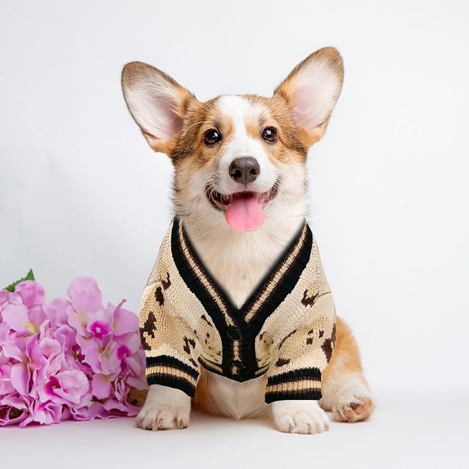 Small Dog Sweaters Cute Bear Knitted Dog Cardigans Clothes for Small Medium Dogs Soft Pet Puppy Cat Knitting Outfits Fall Winter Warm Boy Girl Dogs Knitwear Coat Apparel(Beige, Medium)
