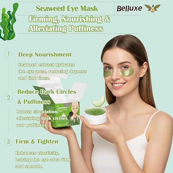 Under Eye Patches - Hydrogel Eye Mask for Dark Circles & Puffy Eyes, Korean Collagen Eye Gel Patches with Seaweed, Intense Hydrating Care