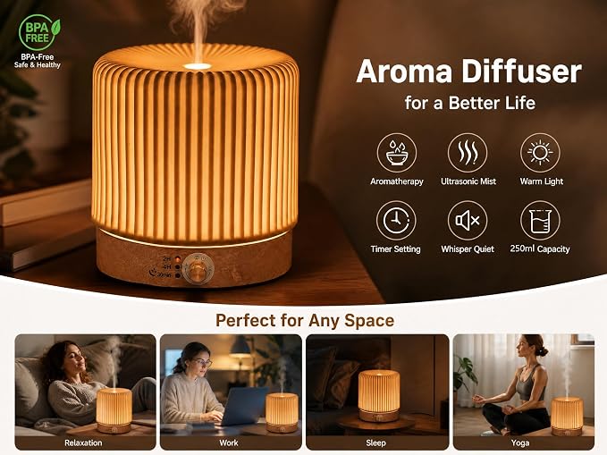 Ceramic Essential Oil Diffusers,Small Cute for Office, Home for Aromatherapy,Bedroom Humidifier Air Fragrance,Room Scent, Smell,Light Decor para Casa De Essentials Aesthetic Aroma (B)