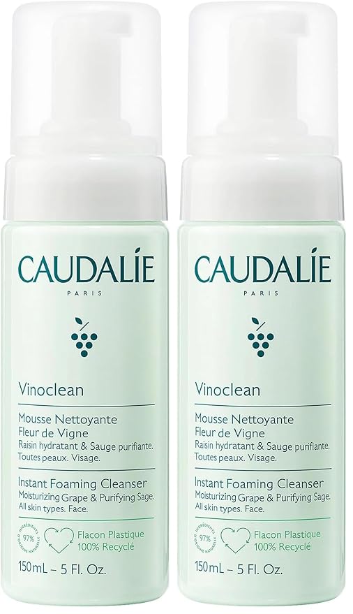 Caudalie Vinoclean Gentle Instant Foaming Facial Cleanser for All Skin Types - 150 mL (Pack of 2)