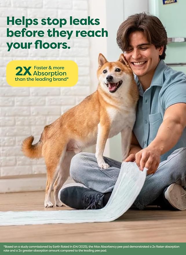 Earth Rated 40 Puppy Pads, Max Absorbency Pee Pads for Dogs, XL | Max Absorbency,Absorbs 2X Faster & 2X More, Leak Prevention, Potty Training, Fragrance-Free, Unscented