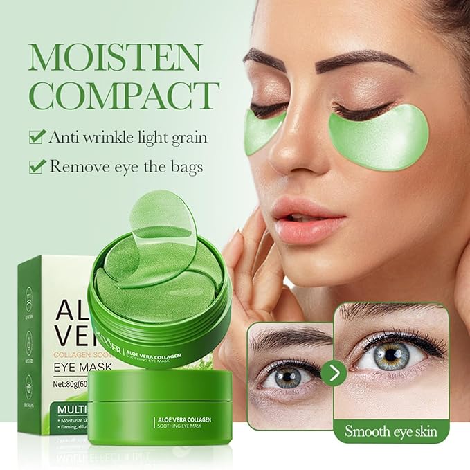 60 PCS Under Eye Patches with Aloe Vera - Natural Eye Mask for Dark Circles, Puffiness & Wrinkles, Anti-Aging Eye Gels to Firm & Smooth Fine Lines, Bags & Under Eye Skin