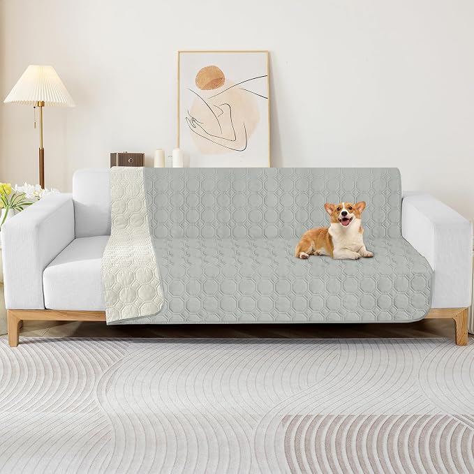ZNSAYOTX Ultimate Cozy Blankets (68"x82") 100% Waterproof Bed Mat Blanket for Dog Pets, Couch Sofa Protector with Non-Slip Back Washable Durable, Pee Scratch Proof Easy to Clean (Light Grey)
