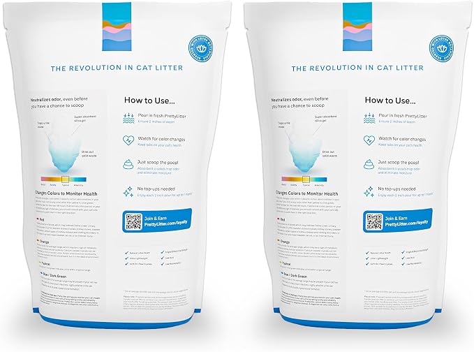 PrettyLitter Health Monitoring Cat Litter, Lotus Flower, 2-Pack, 6 lb. Bags | Up to 2 Months Supply, Non-Clumping, Advanced Odor Control, Automatic Litter Box Compatible, Color Changing Silica Crystals