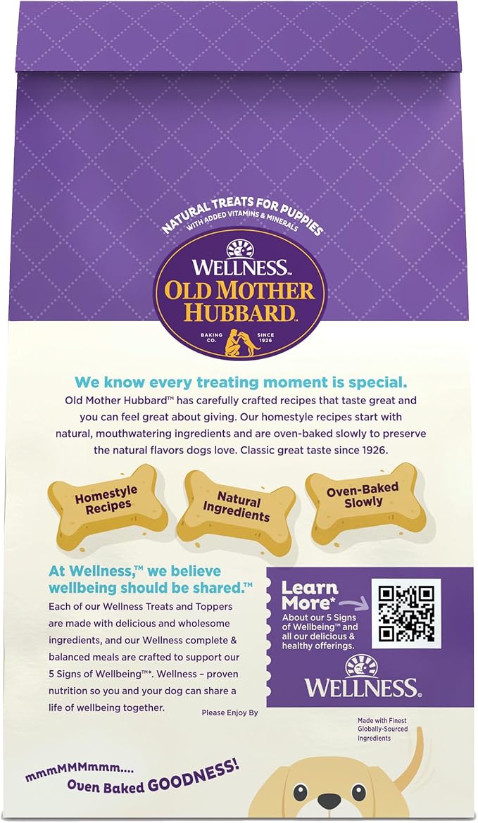 Wellness Old Mother Hubbard Classic Puppy Dog Biscuits, Natural Training Treats, Oatmeal and Chicken Flavor, Mini Size, 20 oz Bag