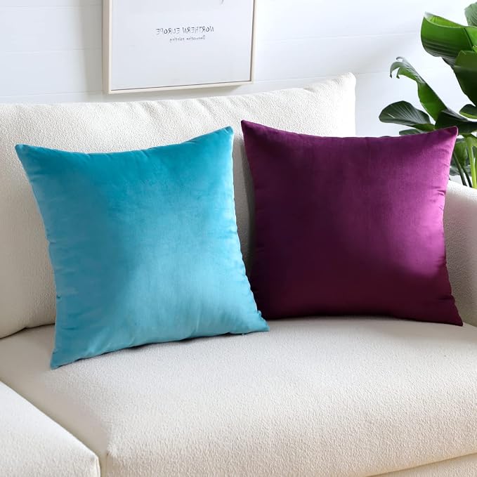 Artscope Luxury Velvet Pillow Covers Super Soft Decorative Square Throw Pillow Covers Case Cushion Covers for Sofa Couch Bedroom Car Decor 20x20 Inch Eggplant Purple