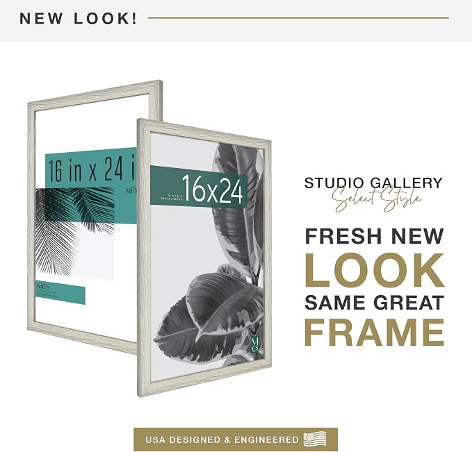 MCS Studio Gallery 16x24 Poster Frame Gray Woodgrain Engineered Wood, Vertical & Horizontal Wall Hanging Large Picture Frame for Photos, Posters & Art Prints (1-Pack)