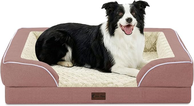 Orthopedic Washable Dog Bed for Medium Dogs, 35x22in, Pink | Orthopedic Foam Eases Joint Pressure, Bolsters Supports Head And Neck, Washable Pet Beds, Removable Cover, Non-Slip Bottom