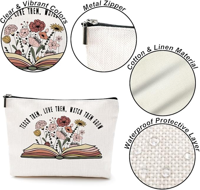 Inspirational Teacher Gifts: Cosmetic Bag & Makeup Pouch - Perfect for New Teacher, Retirement, Christmas & Birthday Gifts