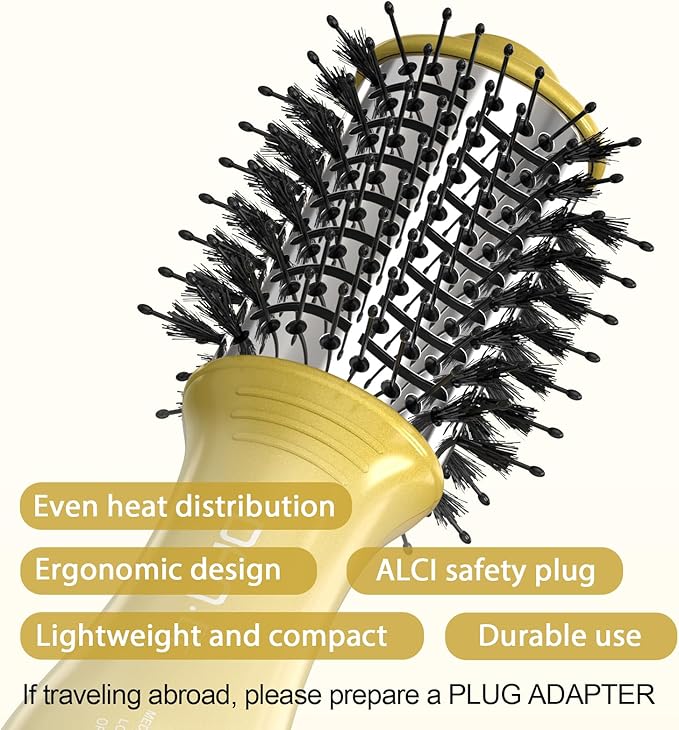 DAN Technology Dual Voltage Hair Dryer Brush Hot Air Brush, 2 inch Hair Blow Dryer Brush, Ionic Oval Barrel for Smooth