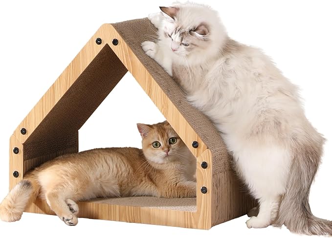 FUKUMARU Cat Scratcher House, Cozy Cardboard Cat Bed Design Scratching Pad | 16.93 Inch Bevelled Surface, Safe and Secure for Kittens, Eco-Friendly, Maximum Load Capacity 22 Lbs