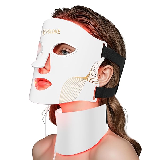 FOLOKE LED Light Therapy Mask Skin Care, LEDs face mask & neck mask Red - Wavelength for Home Use, – Advanced Skincare Made Easy (Snow White)
