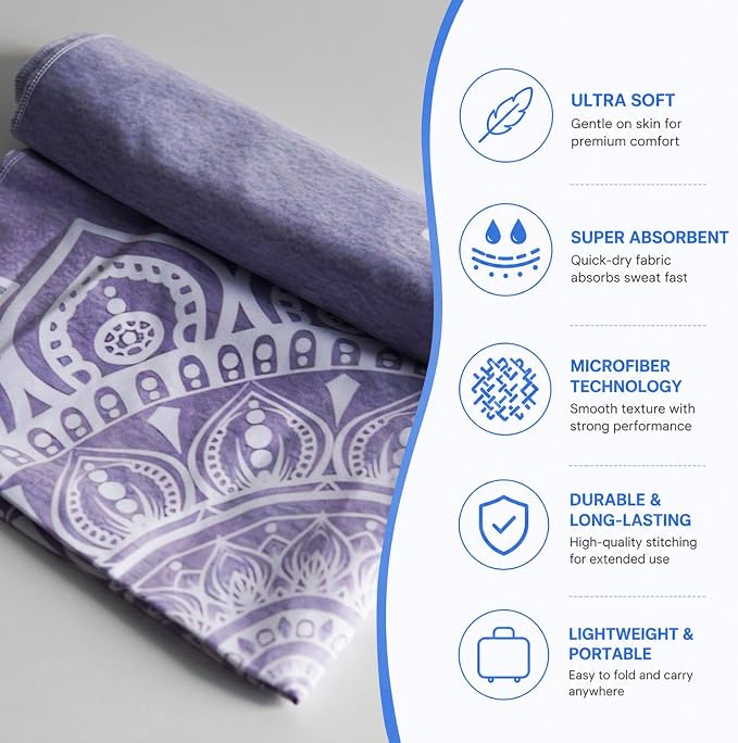Yoga Mat Towel, Hot Yoga Non Slip with 4 Corner Pockets, 70 x 26 in | Soft Absorbent Microfiber With Four Corner Pockets, Fits Over Yoga Mats For Hot Yoga, Pilates, Gym, And Travel