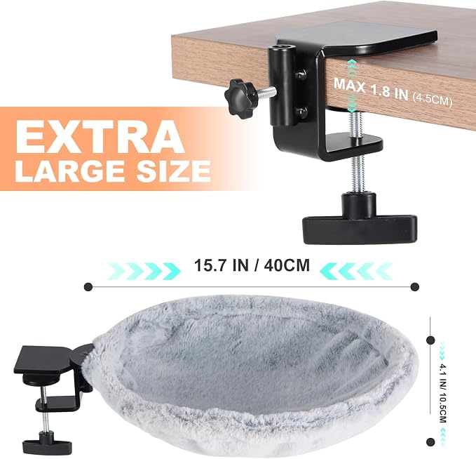 Uross Cat Desk Bed - 180° Rotating Soft & Comfortable Rabbit Fur Bed, Modern Indoor Cat Nest Furniture for Office Desks and Game Tables, Island Table-Supports 50 lbs-(Lightgrey)