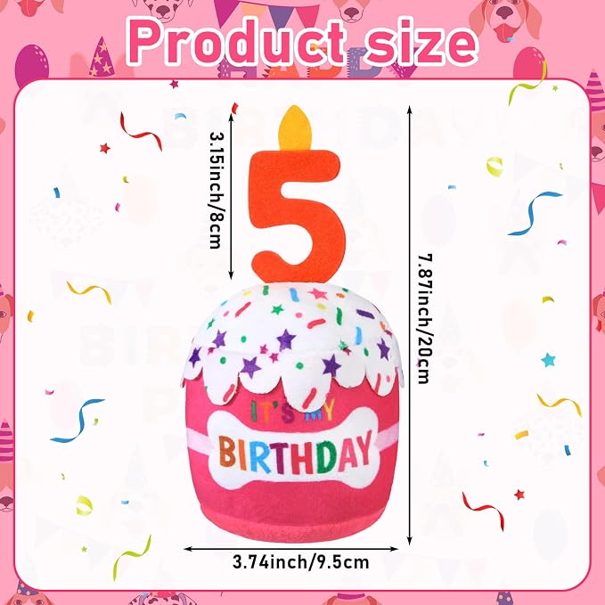 Dansydaisy Dog Birthday Cake Toy Squeaky Plush Gift,5th,Pink