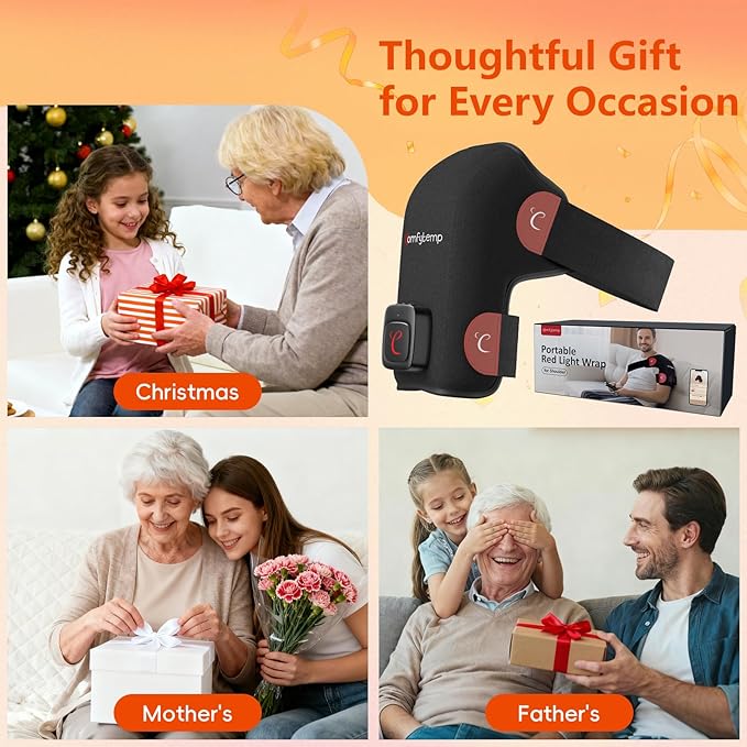 Comfytemp Cordless Red Light Therapy for Shoulder, 94 LEDs FSA Eligible HSA Near Infrared Light Wrap, 3D Portable Heated Shoulder Pad for Joint,Birthday Gifts for Women Christmas(No Massage,One Size)
