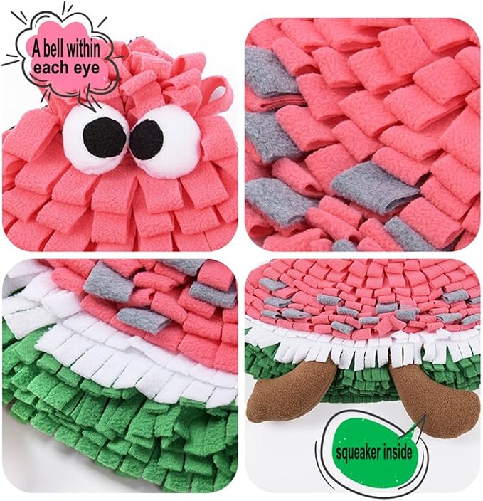 Vedem Small Animal Snuffle Mat Fleece Foraging Mats Interactive Feeding Toy Rabbit Guinea Pig Rat Hamster Anti Slip Treat Dispenser (Watermelon)