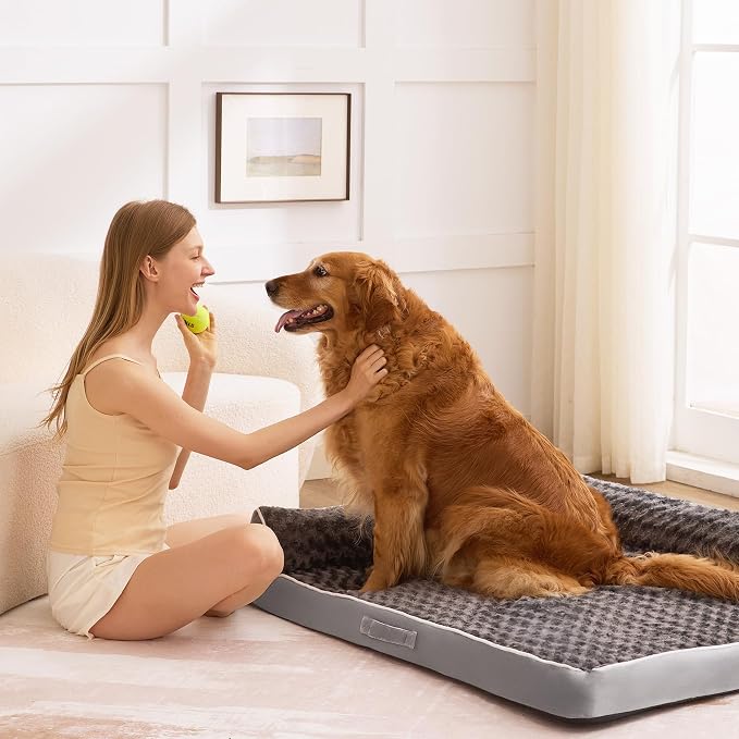 XXL Orthopedic Dog Bed, Extra Large Dogs, 48"x35"x7.5", Grey | Waterproof, Washable Cover, L-Shaped Pet Couch, Egg-Crate Foam for Pressure Relief, Portable Handle