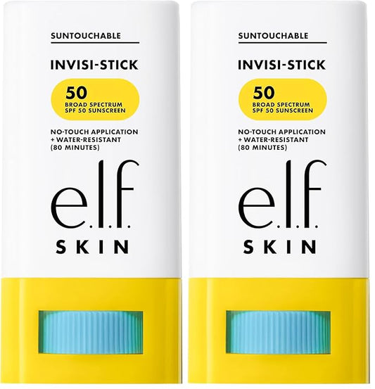 e.l.f. SKIN Suntouchable Invisi-Stick SPF 50, Clear Sunscreen For A Natural Finish, Made With Moisturizing Sunflower Seed Oil, Vegan & Cruelty-Free, (Pack of 2)