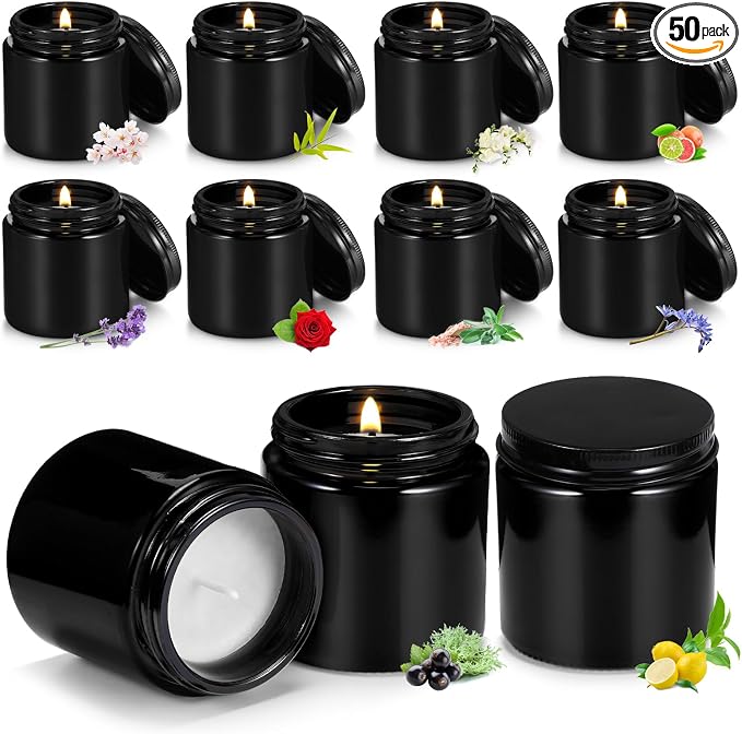 Yexiya 50 Pcs Wedding Mini Mason Jar Candles 3.5oz Scented Small Jars Candles in Bulk 10 Fragrances Relief Aromatherapy Gifts Set for Engagement Birthday Bridal Baby Shower Party Favors(Black)