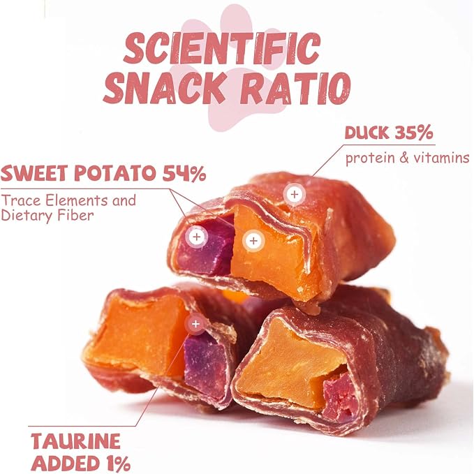 Pawmate Dog Treats Duck Jerky Wrapped Double Purple Sweet Potato 10.6oz | High Protein Dog Training Treats, Healthy Low Fat Duck Jerky Chews, Chewy Snacks for Small Medium Large Dogs 12-15 Counts