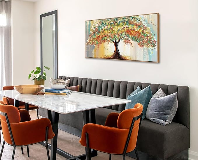 Framed Wall Art for Living Room, Abstract Colorful Tree Prints, 20x40 Inch | Solid Wood Frame, Ready to Hang, Modern Paintings, Long Pictures, Large Decor for Bedroom, Office, Above Bed