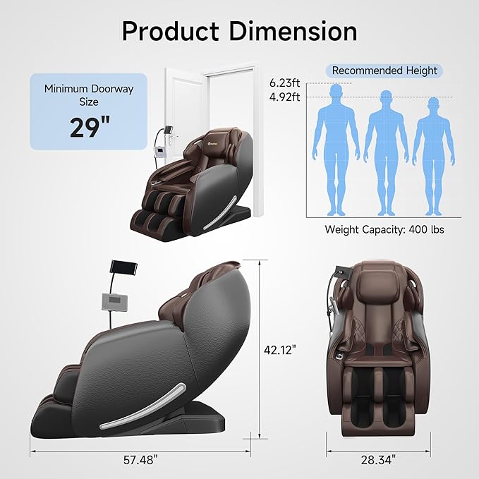 Real Relax 2026 Massage Chair Full Body,Zero Gravity SL-Track Shiatsu Massage Recliner with Upgraded Phone Controller and Holder,APP Control,Child Lock,Pause Button and Led Light,Favor-06,Dark Brown