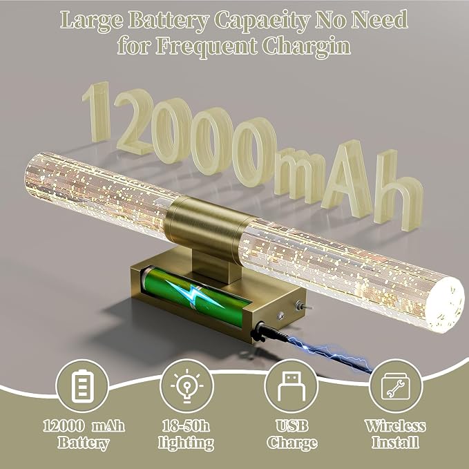 camuucci Battery Operated Wall Sconces Set of 2, Rechargeable Wall Lights | 12000mAh Long-Lasting Battery,Dimmable Cordless Sconce,No Wiring Needed for Bedroom,Living Room,Brown 20.9-Inch
