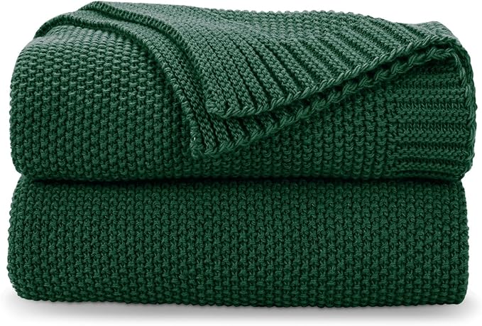 CozeCube Christmas Green Seed Stitch Throw Blanket 60"x80", Farmhouse Decor | Blanket for Couch, Soft Cozy Cable Knit Throw for Bed Sofa Living Room, Lightweight Warm Decorative Christmas Blanket