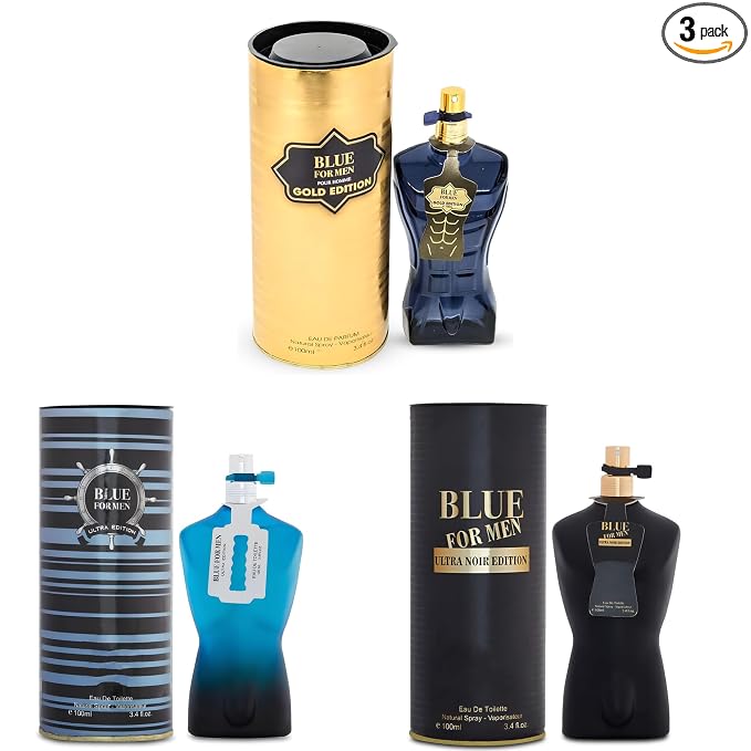 A CENTER 3Pack Men Cologne Blue for Men Series Eau De Parfume Spray with Woody Floral & Fruity Scent Perfume Gift Set Day to Night Luxury Fragrances