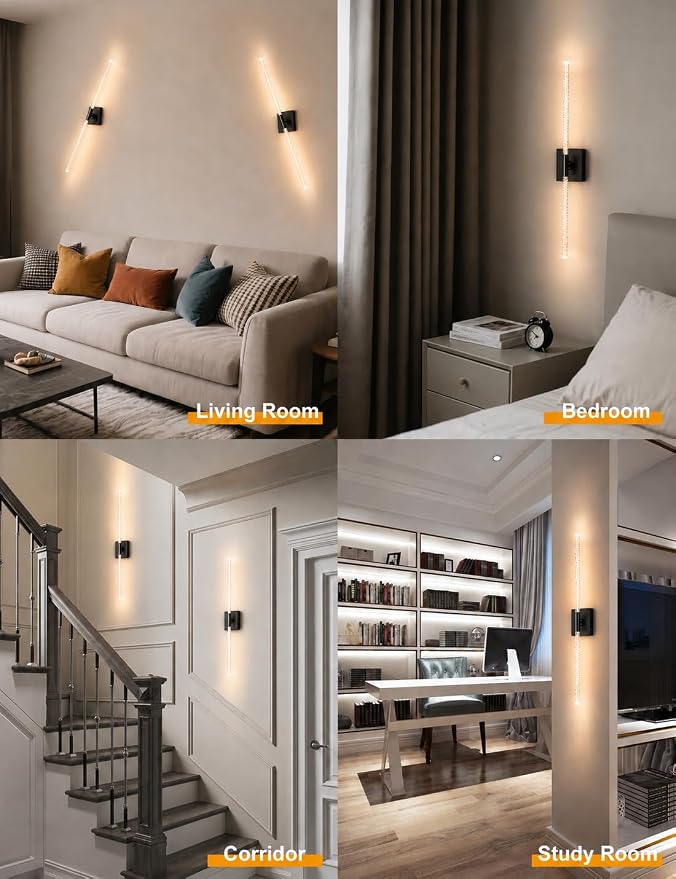 Crystal Bubble Rechargeable Wall Sconces Set of 2, Wireless Modern Lights | 10000mAh, Remote Control, 3000K-6000K Dimmable, 360° Adjustable, Ambient Lighting for Living Room, Bedroom, Picture, Bathroom
