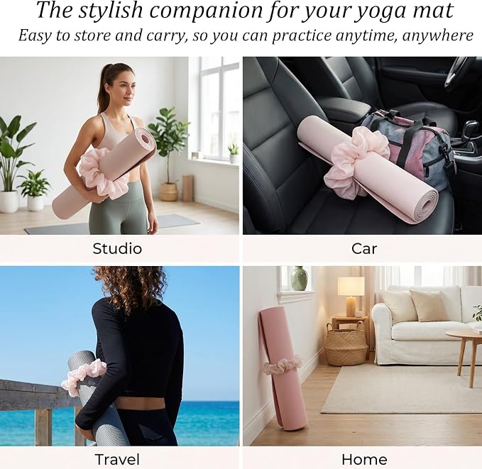 Yoga Mat Scrunchie Stretchable Elastic Chiffon Fabric Yoga Mat Holder Strap Band for Women Men(Mat Not Included)