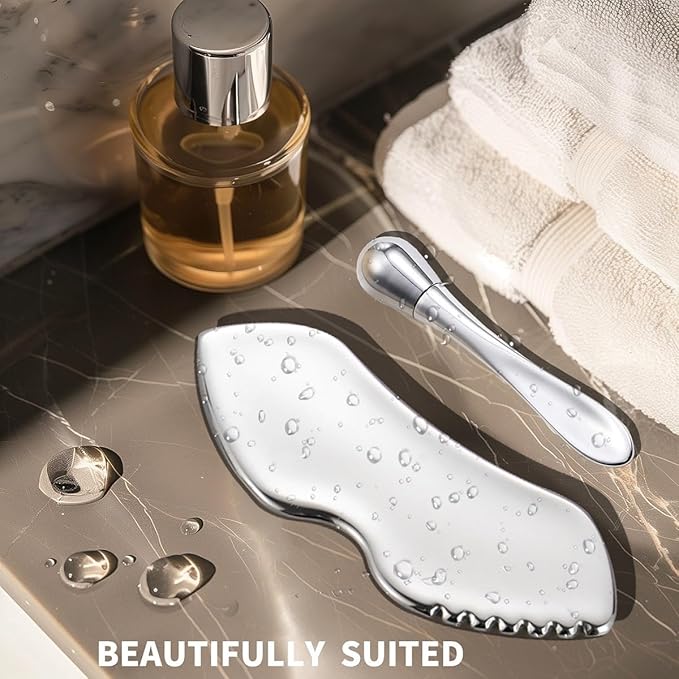 Stainless Steel GuaSha Tool & Eye Cream Applicator Facial Tools, Metal Detail Guasha for Face Neck, Eye Massager Tool, Lymphatic Drainage Face Massage Tool, Skin Care Gift