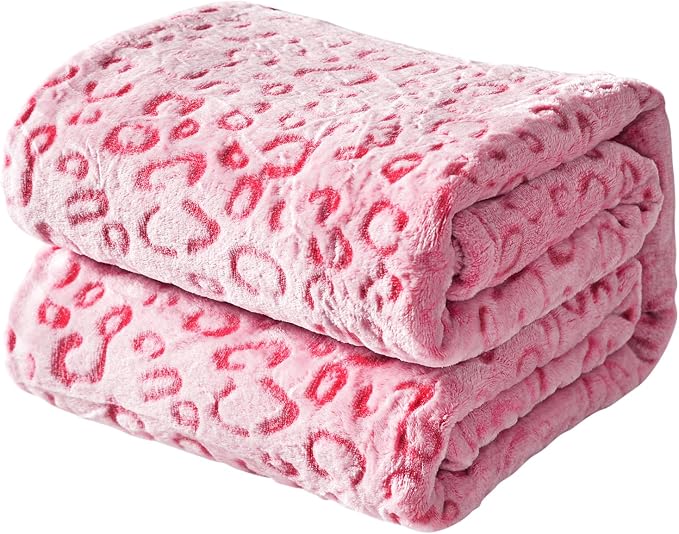 Flannel Fleece Leopard Print Throw Blanket Super Soft Lightweight Fluffy Twin Blankets for Couch, 60"X80",Hot Pink