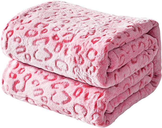 Leopard Print Hot Pink Throw Blanket Fluffy Flannel Fleece Soft Throw Home Decor for Couch, 50"X60"
