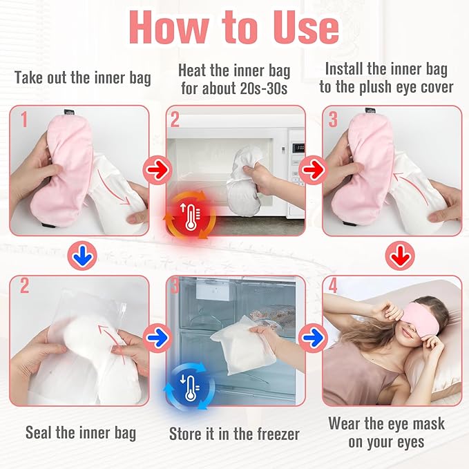 BeHoomi Heated Eye Mask, Weighted Sleep Mask Warm Compress for Eyes, Cooling Eye Mask for Sleeping, Reusable Eye Masks for Home, Office, Hot and Cold for Eye Relaxation, Mothers Day Gifts (Pink)