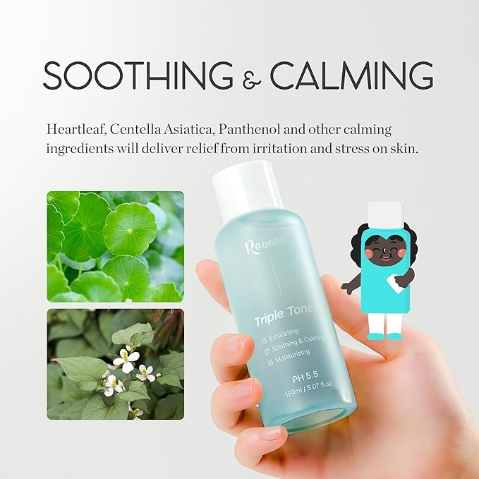 K-Beauty Triple Toner - Exfoliating, Soothing & Calming, Moisturizing, pH 5.5 Balanced with AHA, BHA, PHA, LHA - Lightweight, Non-Sticky - Daily Toner for All Skin Types- Fragrance freeㅣ5.07 fl.oz