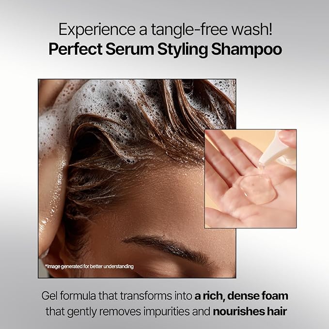 Mise En Scene Hair Perfume Shampoo - Perfect Styling Serum Shampoo - with Peony and Rose Scent, Styling Memory & Heat Protection, Enriched with Argan Oil, Daily Nourishing, 17.92 Fl. Oz.
