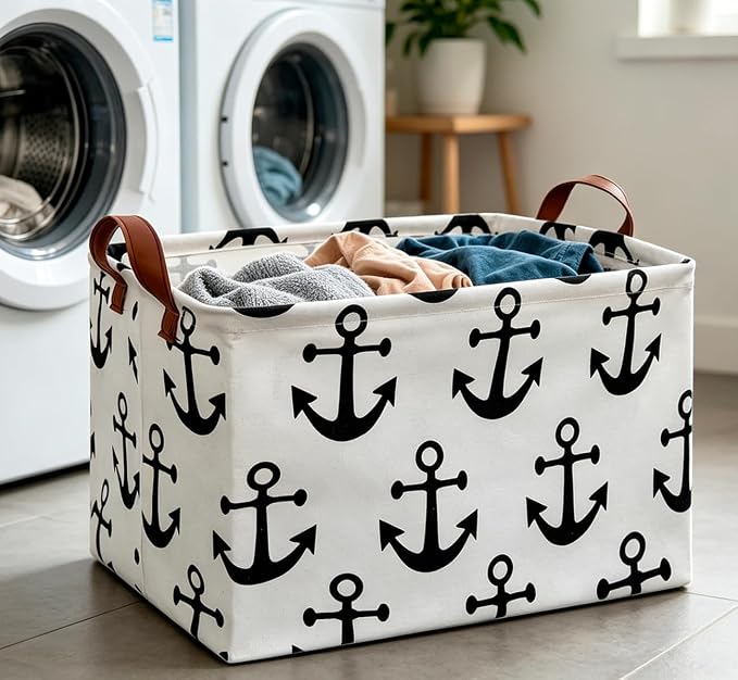 CLOCOR Rectangular Storage Basket,Collapsible Storage Bin,Gift Baskets(Anchor)