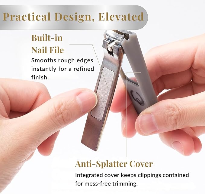 Japanese Nail Clippers, Curved Carbon Steel Blade, Made in Seki Japan, Built-in Nail File & Clippings Catcher, Samurai Design, Fingernail & Toenail Nail Trimmer (Black)