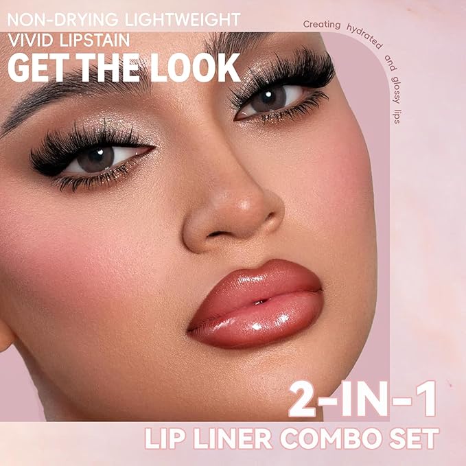 Lip Liner Gloss Lip Combo Set, 2 in 1 Lip Duo Natural Nude Lip Liner Lipstick Glossy Nourishing Coral Dewy Gloss Lip Kit,Smooth Quick Fuller Plumping Juicy Lip Makeup for Women04#Mellow Papaya