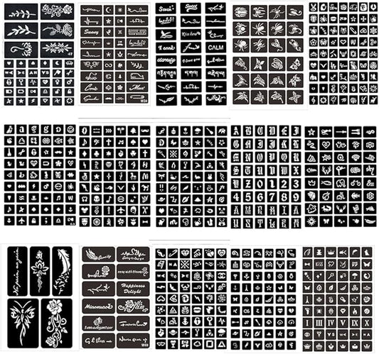 Henna Tattoo Stencil Kit 16 Sheets 630 PCS,Henna Stencils for Hands Temporary Tattoo Stickers forBody Art, Face Painting, Mehndi Designs, Women & Girls Temporary Tattoos